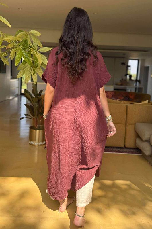 Made in Italy Paulo Pillow Cotton Shirt Dress Deep Burgundy